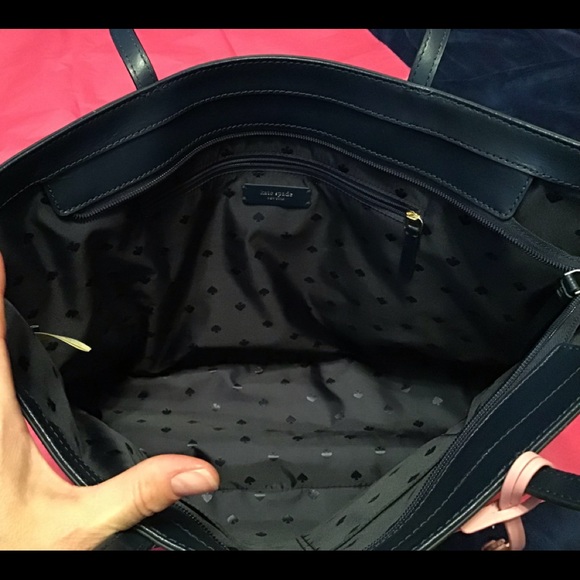 Kate Spade blue tote w/ pink flower, leather, EUC - Picture 6 of 8